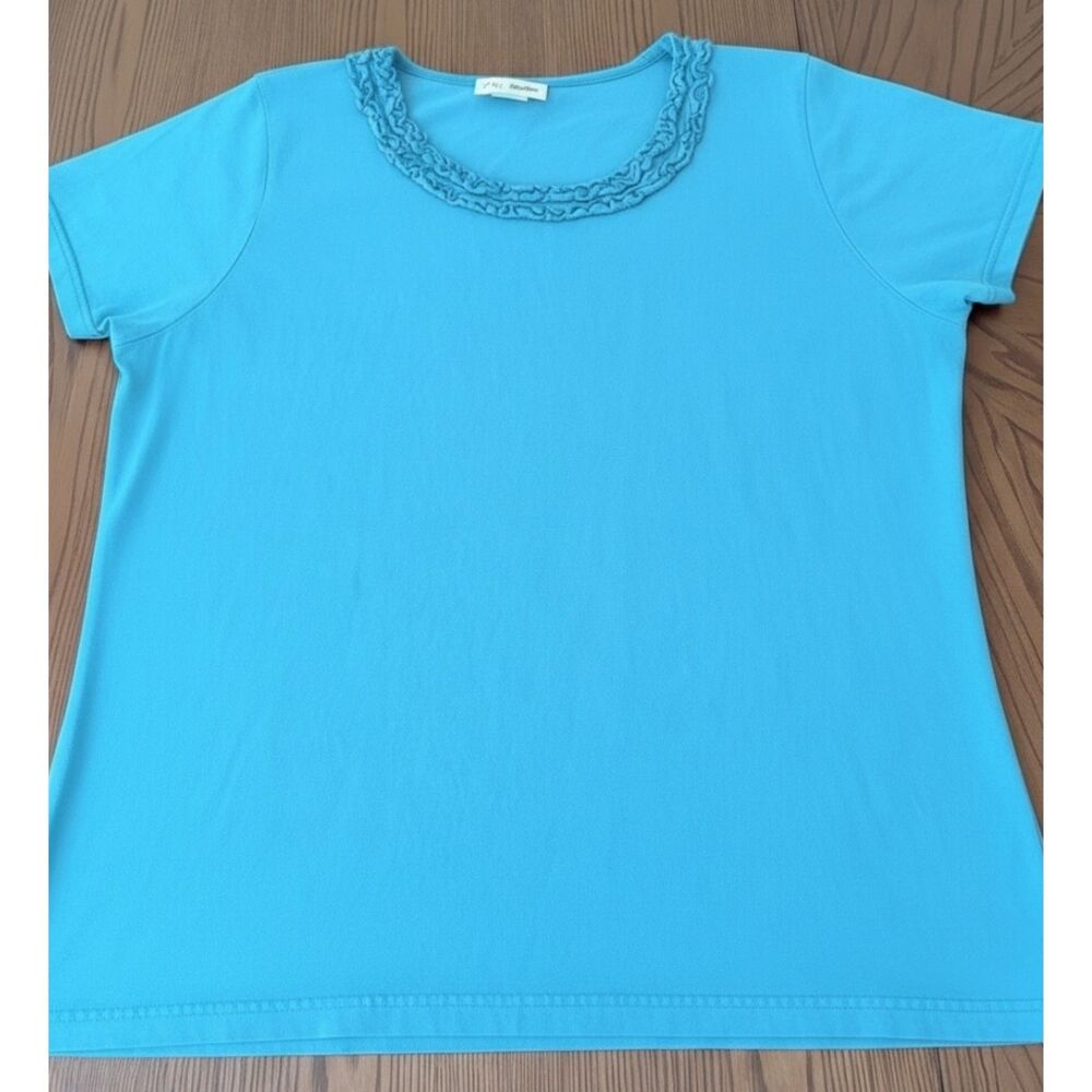 iLea Portsea Women’s Aqua Blue Textured Neck Short Sleeve Top 2XL